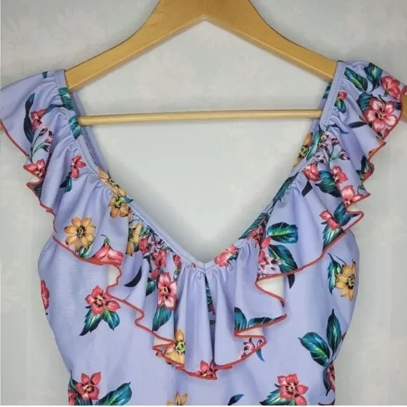 Jessica Simpson Garden Girl Frill Shoulder One Piece Swimsuit size large